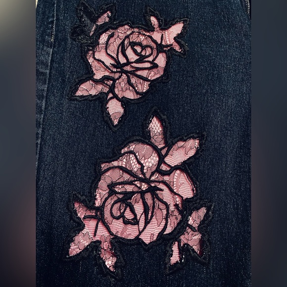BLUMARINE Jeans Cotton Stretch Midnight Black Rose Lace Cutout 44/10 NEW - Picture 14 of 14